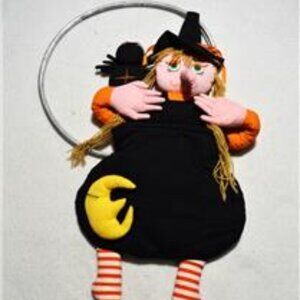 Vintage Hand Crafted Halloween Witch Spider Web Wall Hanging Candy Holder 27"L